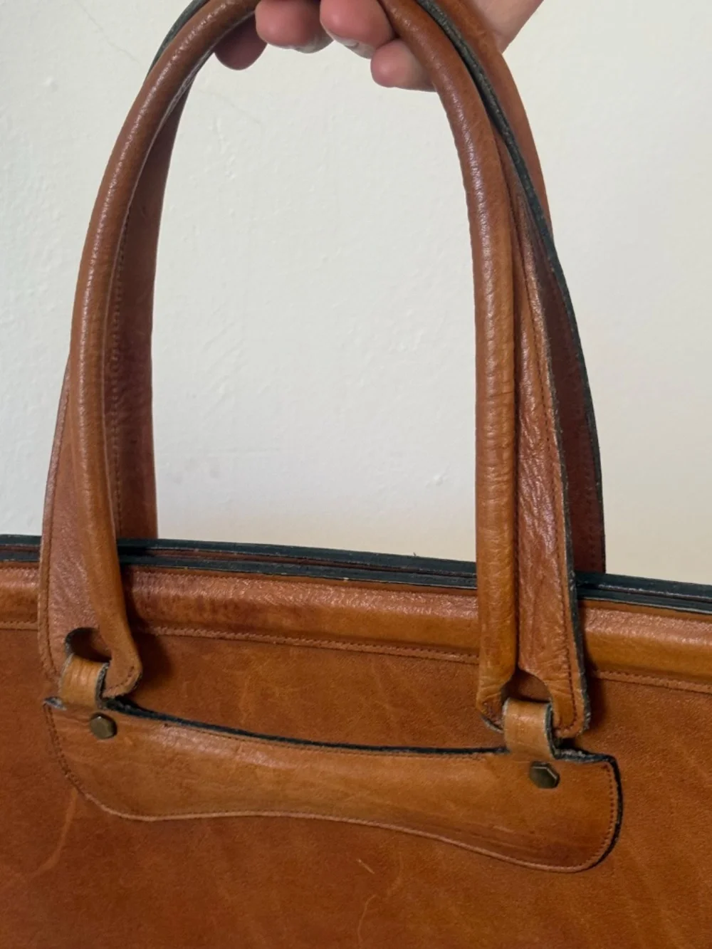 Vintage Cognac Leather Briefcase Portfolio Bag Executive Work Tote